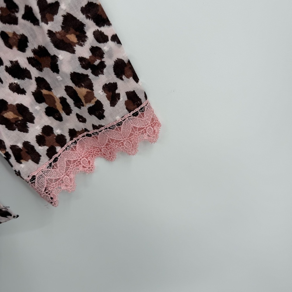 TART INTIMATES Leopard Print Pajama Set Size M women Pants Top Brown Pink Lace - Picture 5 of 7